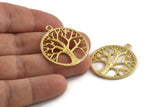 Brass Tree Charm, 2 Raw Brass Tree Pendants With 1 Loop, Findings (33x29mm) N1310