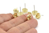 Brass Claw Earring, 4 Raw Brass 3 Claw Stud Earrings - Stone Setting - Pad Size 6mm N1319