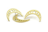 Brass Moon Earring, 4 Raw Brass Moon Phases Stud Earrings (24x7x1.2mm) N1320