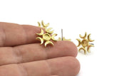 Brass Moon Earring, 4 Raw Brass Crescent Moon Stud Earrings - Pad Size 4mm (15mm) N1325
