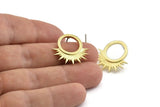 Brass Sun Earring, 4 Raw Brass Sunshine Stud Earrings (22x21x1.5mm) N1333