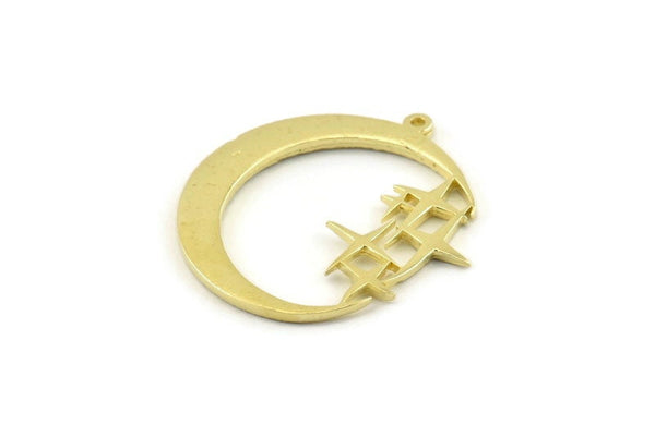 Brass Moon Charm, Raw Brass Moon Charms With 1 Loop, Pendants (33x31x1.5mm) N1347