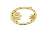 Lotus Flower Charm, Raw Brass Lotus Flower Charms With 1 Loop (37x34x1.5mm) N1355