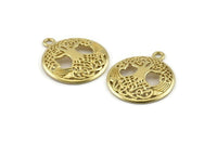 Brass Tree Charm, 4 Raw Brass Tree Pendants With 1 Loop, Findings (26x23mm) N1357