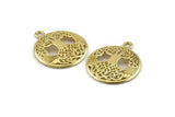 Brass Tree Charm, 4 Raw Brass Tree Pendants With 1 Loop, Findings (26x23mm) N1357