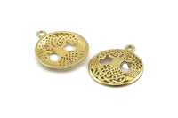 Brass Tree Charm, 4 Raw Brass Tree Pendants With 1 Loop, Findings (26x23mm) N1357