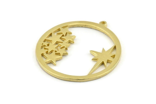 Brass Star Charm, Raw Brass Star Charms With 1 Loop (37x34x1.5mm) N1352