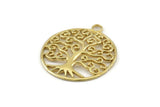 Brass Tree Charm, 2 Raw Brass Tree Pendants With 1 Loop, Findings (30x26mm) N1335