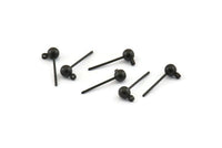 Black Ball Earring, 24 Oxidized Black Ball Stud Earrings - Pad With 3mm Hole Hook BS 1798