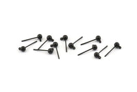 Black Ball Earring, 24 Oxidized Black Ball Stud Earrings - Pad With 3mm Hole Hook BS 1798