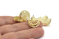 Brass Moon Earring, 4 Raw Brass Moon Phases Stud Earrings (19x16x1mm) N1339
