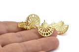 Brass Moon Earring, 4 Raw Brass Moon Phases Stud Earrings (19x16x1mm) N1339