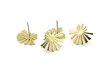 Brass Sun Earring, 6 Raw Brass Rising Sun Flag Stud Earrings (18x14x1mm) N1340