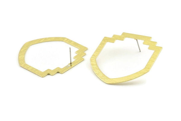 Brass Mushroom Earring, 4 Textured Raw Brass Mushroom Stud Earrings (40x40x0.80mm) M133 A1593