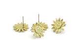 Brass Sunflower Earring, 4 Raw Brass Sunflower Stud Earrings (15mm) N1341