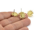Brass Sunflower Earring, 4 Raw Brass Sunflower Stud Earrings (15mm) N1341
