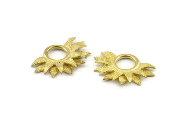 Brass Sunflower Charm, Raw Brass Flower Charms, Pendants, Earrings, Findings (28x19mm) N0787