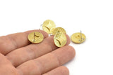 Brass Earring Posts, Raw Brass Round Earring Stud (15mm) N0795