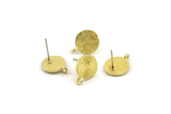 Brass Earring Posts, Raw Brass Round Earring Stud, Earring Charms With 1 Loop (10mm) N0793