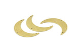 Brass Moon Charm, 10 Raw Brass Crescent Moon Charms With 3 Holes, Connectors (35x9x0.80mm) M389