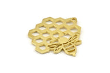 Brass Bee Charm, Raw Brass Honeycomb Charms With 1 Hole, Pendants, Findings (32x31x1.2mm) N1361