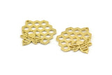 Brass Bee Charm, Raw Brass Honeycomb Charms With 1 Hole, Pendants, Findings (32x31x1.2mm) N1361