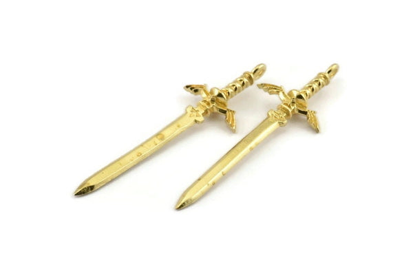 Zelda Sword Charm, Raw Brass Sword Charms with 1 Loop, Earrings,Charms Pendants, Findings (49x15mm) N0800