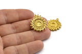 Brass Sunflower Charm, Raw Brass Flower Charm Earrings With 1 Loop, Pendants, Earrings (25mm) N0808