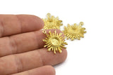 Brass Sun Charm, Raw Brass Sunshine Charm Earrings With 1 Loop, Findings, Pendants (25mm) N0809