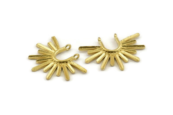 Brass Sun Pendant, Raw Brass Textured Sunshine Charms With 2 Loops (32x24mm) N0814