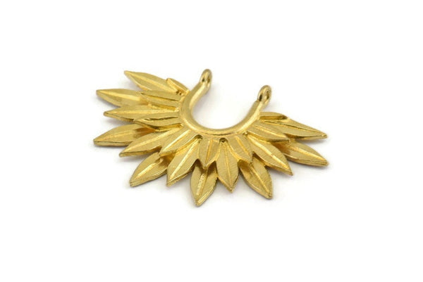 Brass Sunflower Charm, Raw Brass Flower Pendants With 2 Loops, Findings (38x26mm) N0817