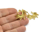Brass Sun Pendant, Raw Brass Textured Sunshine Charms With 2 Loops (30x24mm) N0818