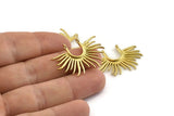 Brass Sun Pendant, 4 Raw Brass Textured Sunshine Charms With 2 Loops (32x22mm) N0819