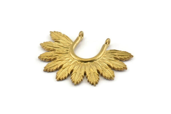 Brass Leaf Charm, Raw Brass Leaf Charm Pendants With 2 Loops Earrings, Findings (33x25mm) N0820