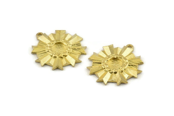 Brass Badge Charm, Raw Brass Rosette Charms With 1 Loop, Pendants, Earrings (26x23mm) N0824