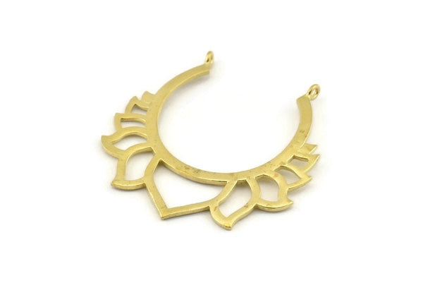 Lotus Flower Pendant, Raw Brass Hammered Lotus Flower Pendants With 2 Loops, Earrings, Charms (46x46mm) N0830