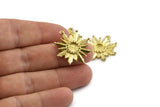 Brass Badge Charm, Raw Brass Rosette Charms With 1 Loop, Pendants, Earrings (28x26mm) N0835