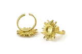 Brass Ring Settings, Raw Brass Sun Ring With 1 Stone Setting - Pad Size 6mm N0831
