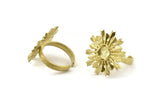 Brass Ring Settings, Raw Brass Snowflake Ring With 1 Stone Setting - Pad Size 6mm N0832
