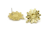 Brass Sun Earring, 4 Raw Brass Sunshine Stud Earrings with 6mm Stone pad, with 1 Loop (27x24mm) N0850