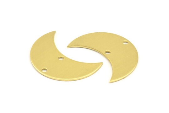 Crescent Necklace Charm, 10 Raw Brass Crescent Moon Charms with 2 Holes (25x11x0.80mm) D0010