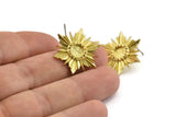 Brass Sun Earring, Raw Brass Sunshine Stud Earrings with 6mm Stone pad (24x21mm) N0858