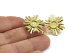 Brass Sun Earring, 2 Raw Brass Sunshine Stud Earrings with 6mm Stone pad, with 1 Loop (29x22mm) N0857