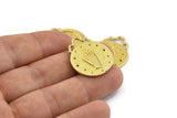 Round Hand Pendant, Raw Brass Round Hand Charm Pendants, Earrings, Findings (28x23mm) N0877