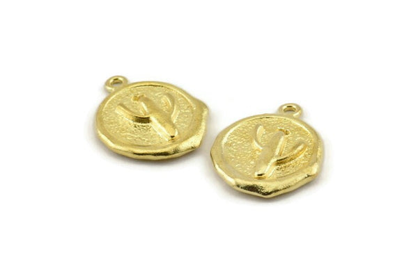 Brass Cactus Charm, Raw Brass Cactus Charm Earrings With 1 Loop, Pendants, Findings (16x18mm) N0885