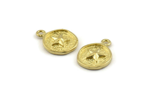 Brass Star Charm, Raw Brass Star Charm Earrings With 1 Loop, Pendants, Findings (13mm) N0882
