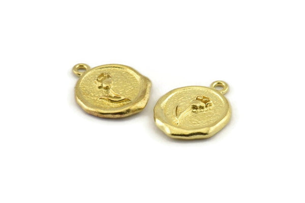 Brass Rose Charm, Raw Brass Flower Charm Earrings With 1 Loop, Pendants, Findings (15x16mm) N0884