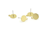 Brass Round Earring, 8 Raw Brass Round Earring Studs (13x10x0.80mm) M037 A1542
