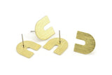 Stud Earring, 8 Textured Raw Brass U Shaped Stud Earrings (15x0.80mm) M162 A1560