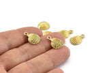 Brass Shell Charm, 6 Raw Brass Sea Shell Charm With 1 Loop, Pendants, Earrings, Findings (16x12mm) N0904